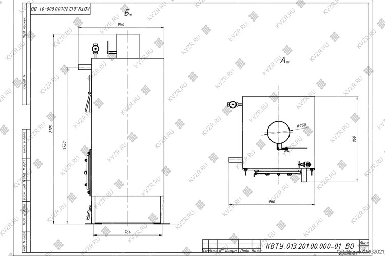 Котел на естественной тяге 170 кВт чертеж