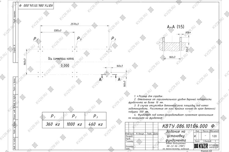 Котел с водяными колосниками 1000 кВт чертеж фундамента